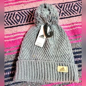 Adidas grey knit winter hat with pom